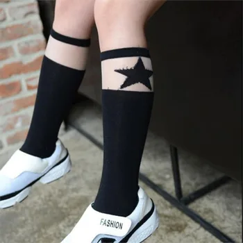 Детски чорапогащи до коляното с герои от анимационни филми, детски черно-бели гамаши за момичета, детски памучни чорапи Satr с принтом SK121