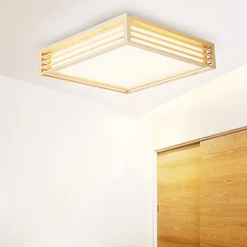 Дървена тавана лампа, ретро квадратен тавана лампа за спални, хол, повърхностен монтаж, дървена лампа luminarias para teto