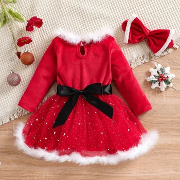 За деца на 9 м-4 години, с червена рокля за момичета весела Коледа, празничните рокли от тюл с надпис, коледни коледни костюми