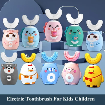 Звукова електрическа четка за зъби за деца, 360 градуса, 6 скоростна кутия, скъпа мультяшная U-образна силиконова глава, умна ултразвукова четка за зъби