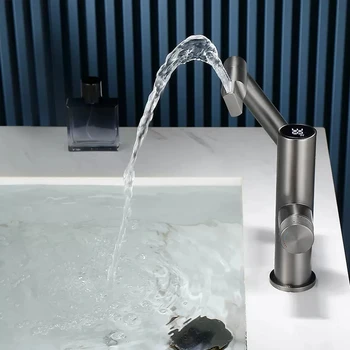 Интелигентен дигитален дисплей led модерен смесител за мивка, баня, ротация на 360 °, смесители за мивка с топла и студена вода, кухненски кран