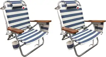 (Комплект от 2 теми) 5-цифрен алуминиев плажен стол - син/ бял стил