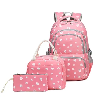 Комплект от 3 теми детски раници скъпа студентски училищна чанта за момичета водоустойчив ученически чанти с чанта за обяд молив случай