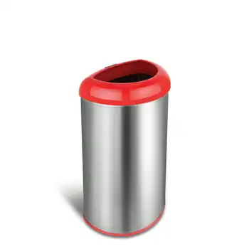 Кошчето за боклук с отворен покрив с обем 50 литра, червено, от неръждаема стомана, трайно на пръстови отпечатъци