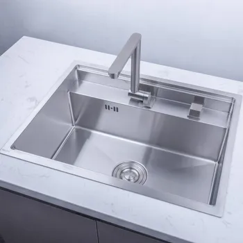 Кухненска мивка от неръждаема стомана със сгъваеми кран, скрит мивка, двоен купа, сребърни Нано над тезгяха под или на стена
