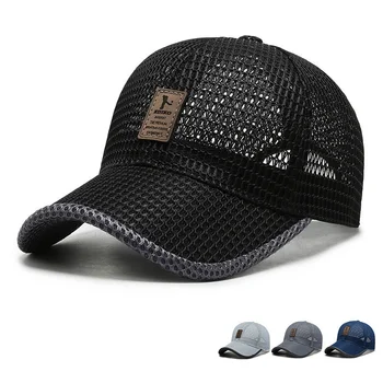 Летни мъжки Унисекс шапки за риболов, дамски шапки с дишаща мрежа, черни ежедневни спортни шапки, шапка