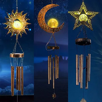 Лунен звънец, окачен led лампа, вятърен звънец, уличен слънчев кристална топка, градински декор, вятърни свирки