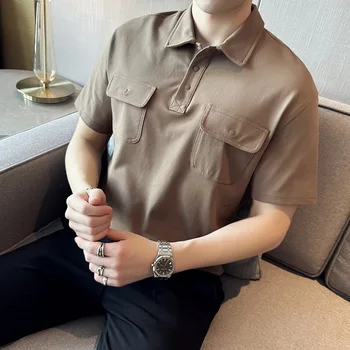 Лятна мъжки ежедневни модерна риза с къси ръкави, модни корейската версия на тениски с много джобове и къс ръкав, социална офис работно облекло