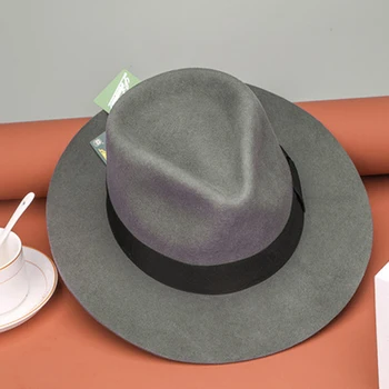 Марка LIHUA 100% вълна бомбе, мъжки дамски джаз шапка с голяма глава на черно, сиво, кафяво на цвят, мъжки фетровая шапка за партита