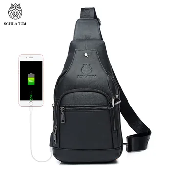 Марка SCHLATUM, Мъжки Нагрудная чанта от 100% Естествена Кожа, с Модерна Мъжка чанта През рамо с Голям Капацитет, Бизнес чанта на рамото
