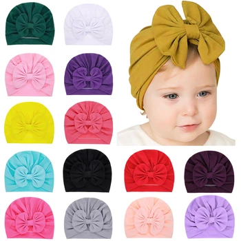 Мека шапка за малки момичета, детски шапчица-тюрбан с лък, пролетно-есенна шапка за новородени деца 