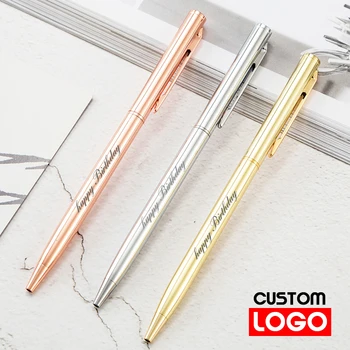Метална химикалка химикалка химикалка от розово злато с потребителски лого, рекламни надписа, гравиран име, ученически и офис консумативи, луксозна писалка, химикалка от плевели