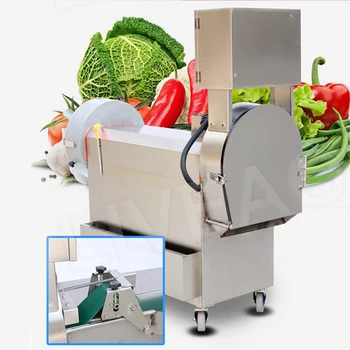 Многофункционална автоматична машина за рязане с двойна глава, търговски електрическа машина за рязане на картофи, моркови, джинджифил, раздробяване на зеленчуци