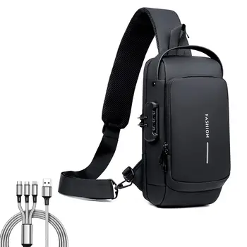 Модерен мъжки противоугонный раница през рамо, зареждане чрез USB, спортна раница с голям капацитет, водоустойчива черна чанта през рамо за жени