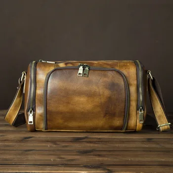 Модерна мъжка чанта през рамо от естествена телешка кожа, полиран цвят, универсална чанта-месинджър с множество джобове с голям капацитет M532