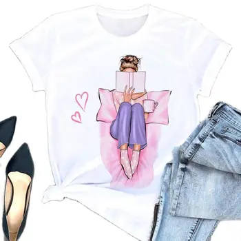 Модна тениска с къс ръкав и цветна принтом за момичета, дамски козметична дрехи, блузи Harajuku Y2k, готическата тениска