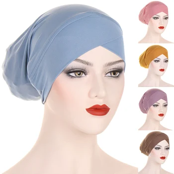 Модни мюсюлмански шапки-hijabs, однотонная шапка-шал, дамски модальная превръзка на главата, ислямската забрадка, чалми, дамска шапка за химиотерапия