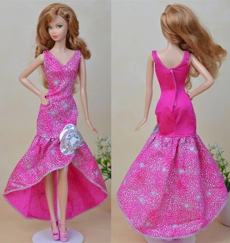 Модно розово цельнокроеное дълга вечерна рокля за кукли Барби, празнична рокля за танци, аксесоари за кукли 1/6 BJD, играчки