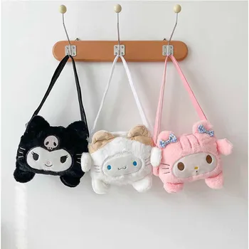 Мультяшная плюшен чанта-месинджър Sanrio Melody Kuromi Cinnamoroll, плюшени чанти на рамо, ключове, портфейл за монети, коледни подаръци за момичета