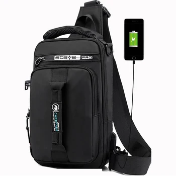 Мъжки многофункционална чанта през рамо с USB конектор, нагрудная чанта през рамо водоустойчива чанта, чанта-месинджър за мъже, нагрудная чанта