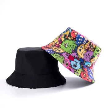 Мъжки панама с градиентным печат, двустранен панама за жени, мъжки шапки в стил хип-хоп, сгъваема плажна шапка за риболов с рибарска шапка