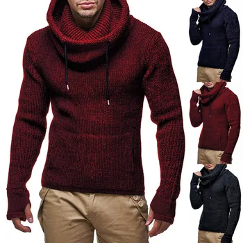Нов зимен ежедневието на обикновен пуловер с яка от власинките и завязками, пуловер за мъже