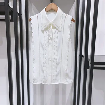 Нова дамски однотонная блуза без ръкави с 3D ръба на една вълнообразна 2023, лятна дамски однобортная риза с отложным яка