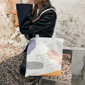 НОВА холщовая чанта през рамо, проста студентска чанта, модерен ежедневна чанта с писмото анимационни принтом, бяла чанта с голям капацитет, еко чанти