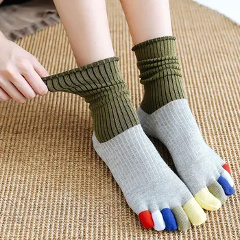 Нови чорапи, дамски чорапи от 100 памук, цветни чорапи в стил мозайка, дълги чорапи с пет пръста, забавни дамски чорапи-къси чорапи за момичета Gifft Modis