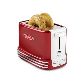 Носталгия NRTOS2RR, ретро, тостер за гевреци с 2 филийки, устройство за приготвяне на сандвичи червен цвят, тостер, машина за закуска, хлебопечка