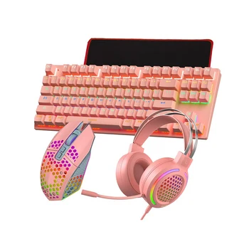 Офис комбинирана клавиатура PBT с RGB подсветка, USB, жичен детска клавиатура, подарък за КОМПЮТЪР, механична с мишката, накладка за слушалки, 87 клавиши