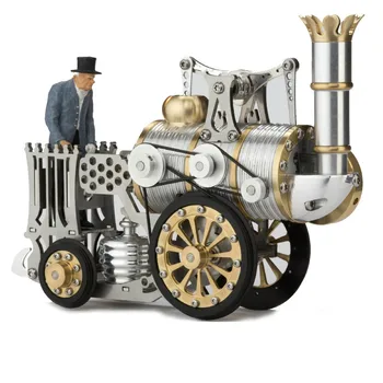 Парна симулация модел на влака, мини-двигател, подвижна метална монтаж, ракета локомотив, локомотив, ретро-колекция за подарък