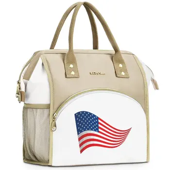 Преносим чанта за обяд, утепленная чанта за обяд с американския флаг, със странично джоб, за многократна употреба ланчбоксы за пътуване, пикник, работа на открито