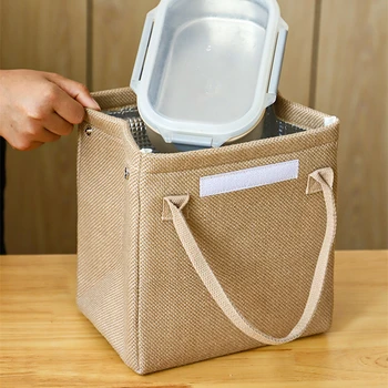 Преносими чанти за обяд от коноп тъкани, алуминиево фолио, термоизолированная кутия за Bento, чанта-хладилник за училището пикник, контейнер за съхранение вечеря