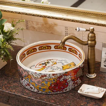 Ретро мивка Индивидуалност Художествен мивка Антикварен шкаф за баня, Керамичен умивалник Тенис на мивка Домашен народен хотелска мивка