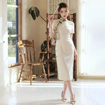 Рокля 2023 Ново пролетно-лятно дамско младежко ежедневното модерен и изискан елегантен модифицирано китайското рокля със средна дължина