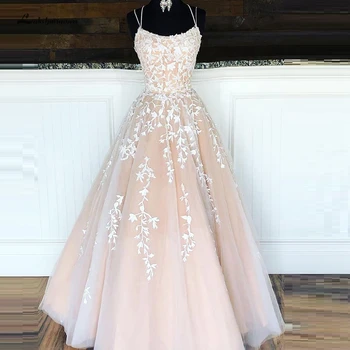 Секси сватбена рокля трапецовидна форма, цвят шампанско на спагети презрамки 2020, нови сватбени рокли Mariage, булчински рокли с дантела аппликацией, Robe de Mariee