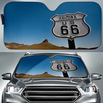 Сенника на предното стъкло на превозното средство с шарките на US Route 66 за защита от ултравиолетовите лъчи и от прегряване, сгъваема сенника, универсални аксесоари