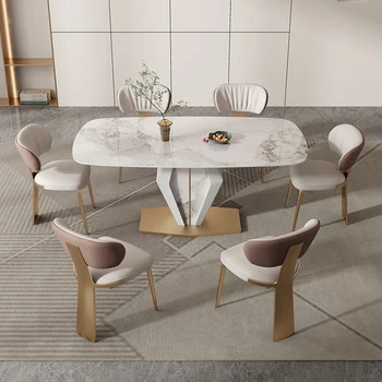 Скандинавски Луксозна маса за хранене, изработени от шисти, комбинация от стола, малък апартамент, модерно проста всекидневна, творчески мрамор правоъгълна маса