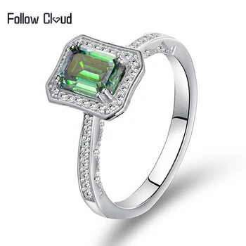 Следвайте облак 1.25 карата emerald кройката муассанит на диамантени годежни пръстени за жени годежен пръстен Обещание с платинен покритие от сребро проба 925