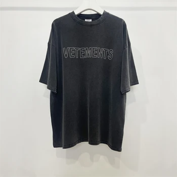 Тениска с логото на Vetements, лимитирана серия, мъжки, дамски, памучен тениска, просто класически тениска Vetements VTM с къс ръкав