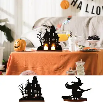 Титуляр чаена гирлянди за Хелоуин, притежателят на дървени чинии за Хелоуин за ароматни свещи / чай гирлянди, чиято декоративна украса за Хелоуин за кухни