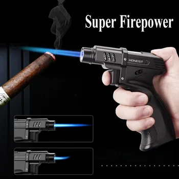 Топла творческа запалка тип пистолет Super Fire 1300C за сигарного газ, ветрозащитная метална бутановая запалка, мъжки подарък