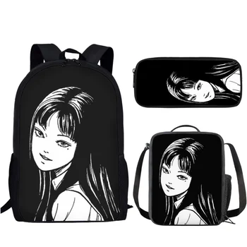 Ученически чанти в стил Манга на Ужасите, Комплект от 3 Детски раници за момичета, Голяма чанта Голям за книги 