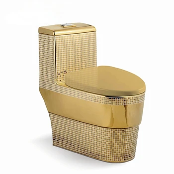 Художествени обикновен златен едно парче сифон за източване на Closestool Подова луксозна седалка за баня вили Тоалетна wc