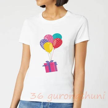 Цветни тениски с шарени балони, бял летен топ, блузи, дамски тениска, естетична облекло за торта, подарък за рожден ден, дамски дрехи