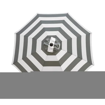 Чадър за продажба във вътрешния двор на 9 инча, бутон наклон, ръкохватка, 8 ребра, сива и бяла ивица