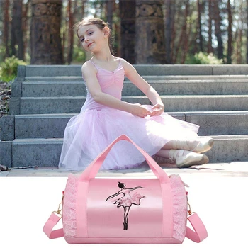 Чанта за рамо с кружевными рюшами, чанта за латино танци, чанта през рамо за момичета, розова чанта за балетни танци, чанта-тоут с бродерия, спортна чанта на рамото