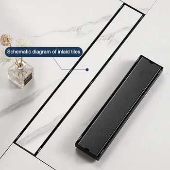 Черно невидим етаж се изцежда от неръждаема стомана Подови канали 20-120 см, дренажен филтър за отпадъци, сливи за душ със защита от миризмата на ширина 6,8 см
