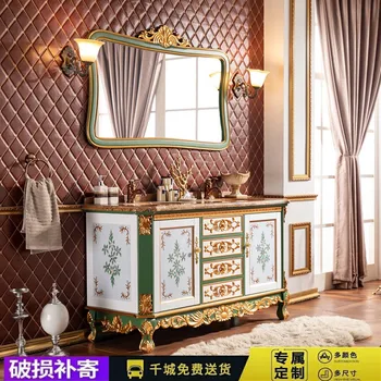 Шкаф за баня в европейски стил, шкаф за мивка, оцветени в банята, френски ретро мивка, мрамор шкаф за мивка